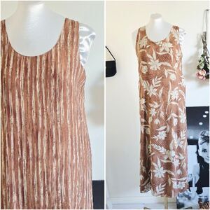 Vintage Y2k 90s Floral Botanical Brown Sleeveless Maxi Dress L
